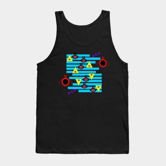 Warning Aliens Up Ahead! A fun abstract design in bright blue, red, yellow and purple. Perfect for fans of sci-fi and retro arcade games. Tank Top by innerspectrum